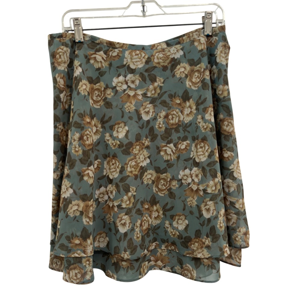 Express Vintage 90s Skirt Sage Green Floral Chiffon‎ Layered Midi Size M